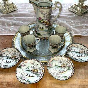 Vintage NIPPON Hand Painted Pot Set w/ 4 Cups & Saucers